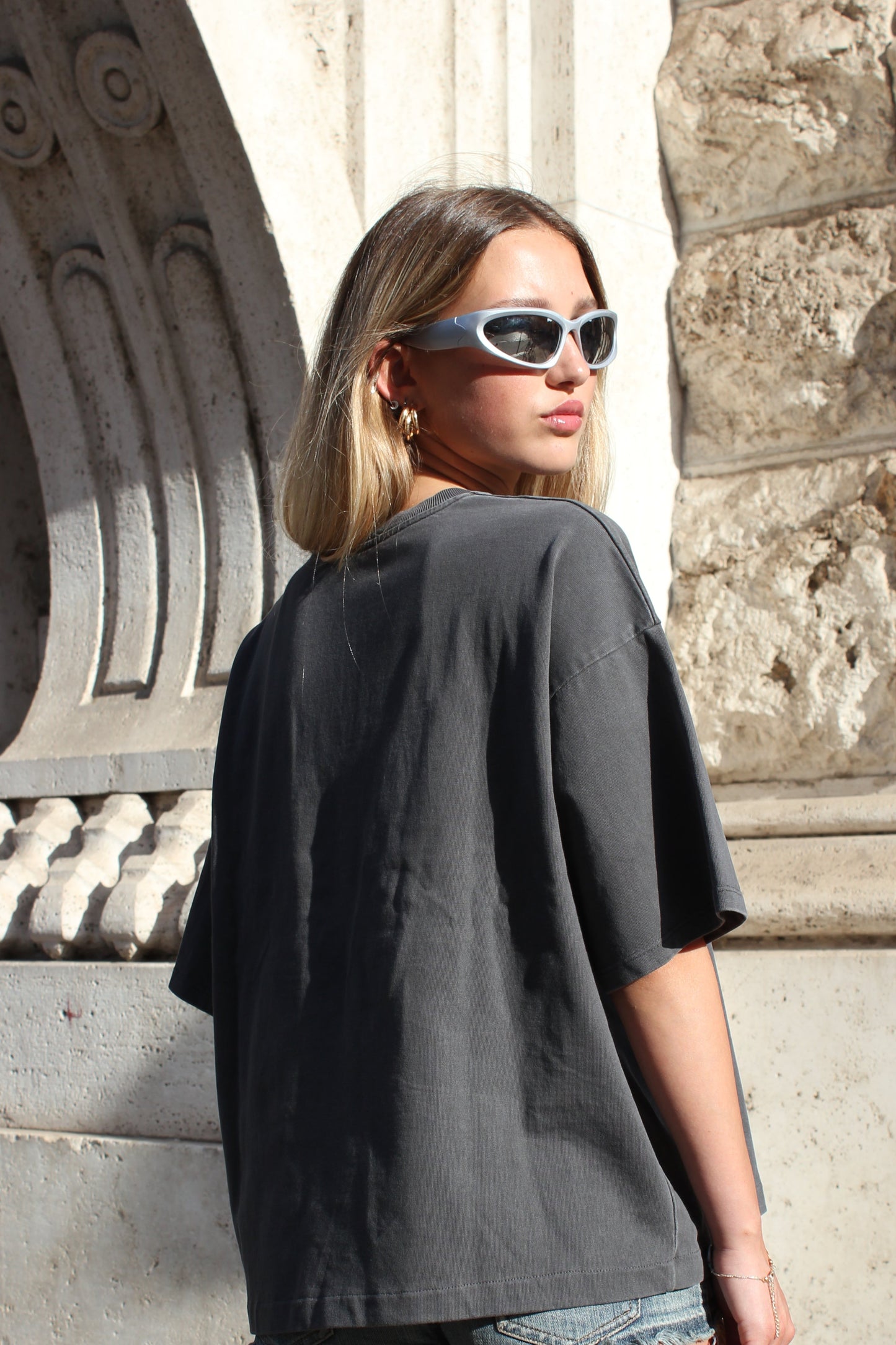 Anthracite Grey Cropped Tee 300 GSM Silver Logo