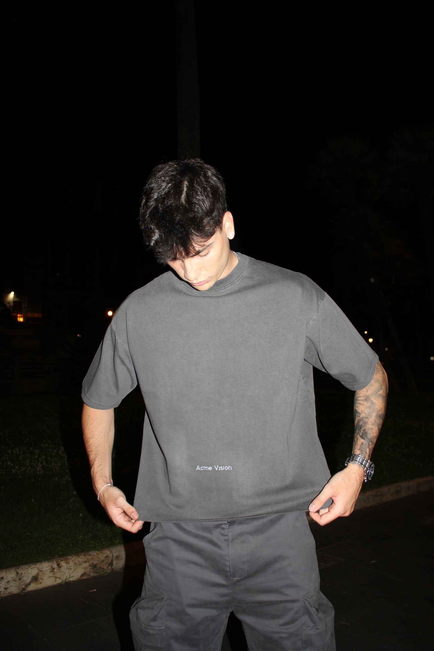 Anthracite Grey Cropped Tee 300 GSM Silver Logo