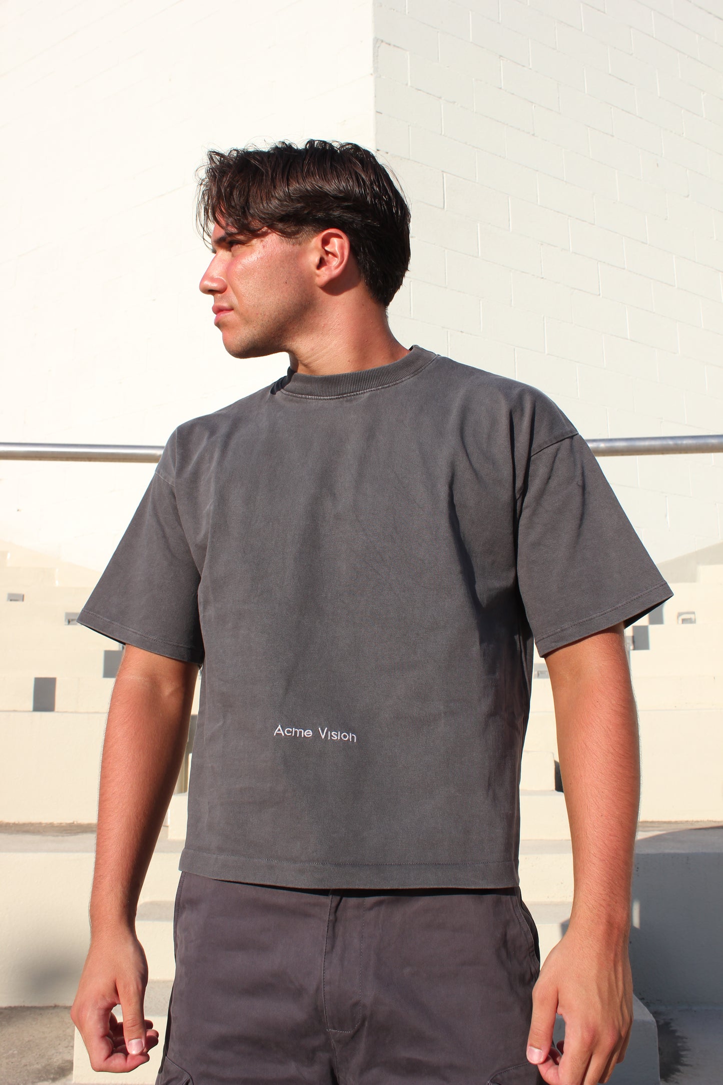 Anthracite Grey Cropped Tee 300 GSM Silver Logo