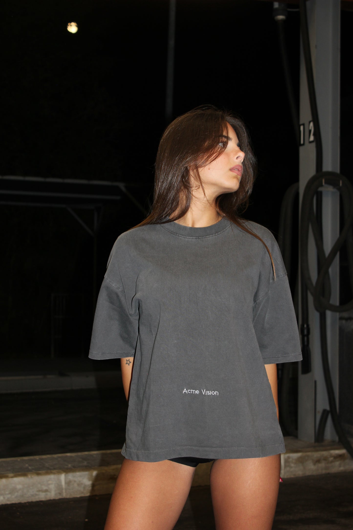 Anthracite Grey Cropped Tee 300 GSM Silver Logo