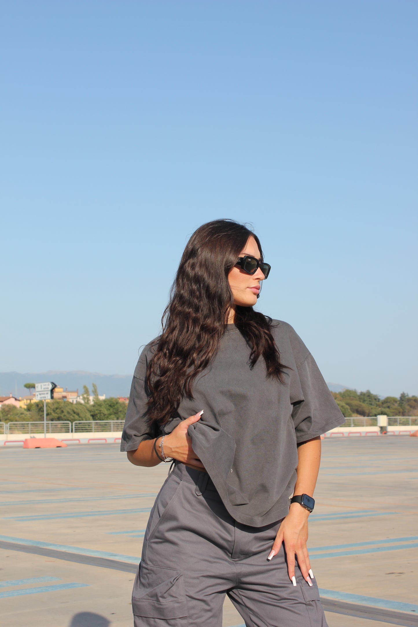 Anthracite Grey Cropped Tee 300 GSM Silver Logo